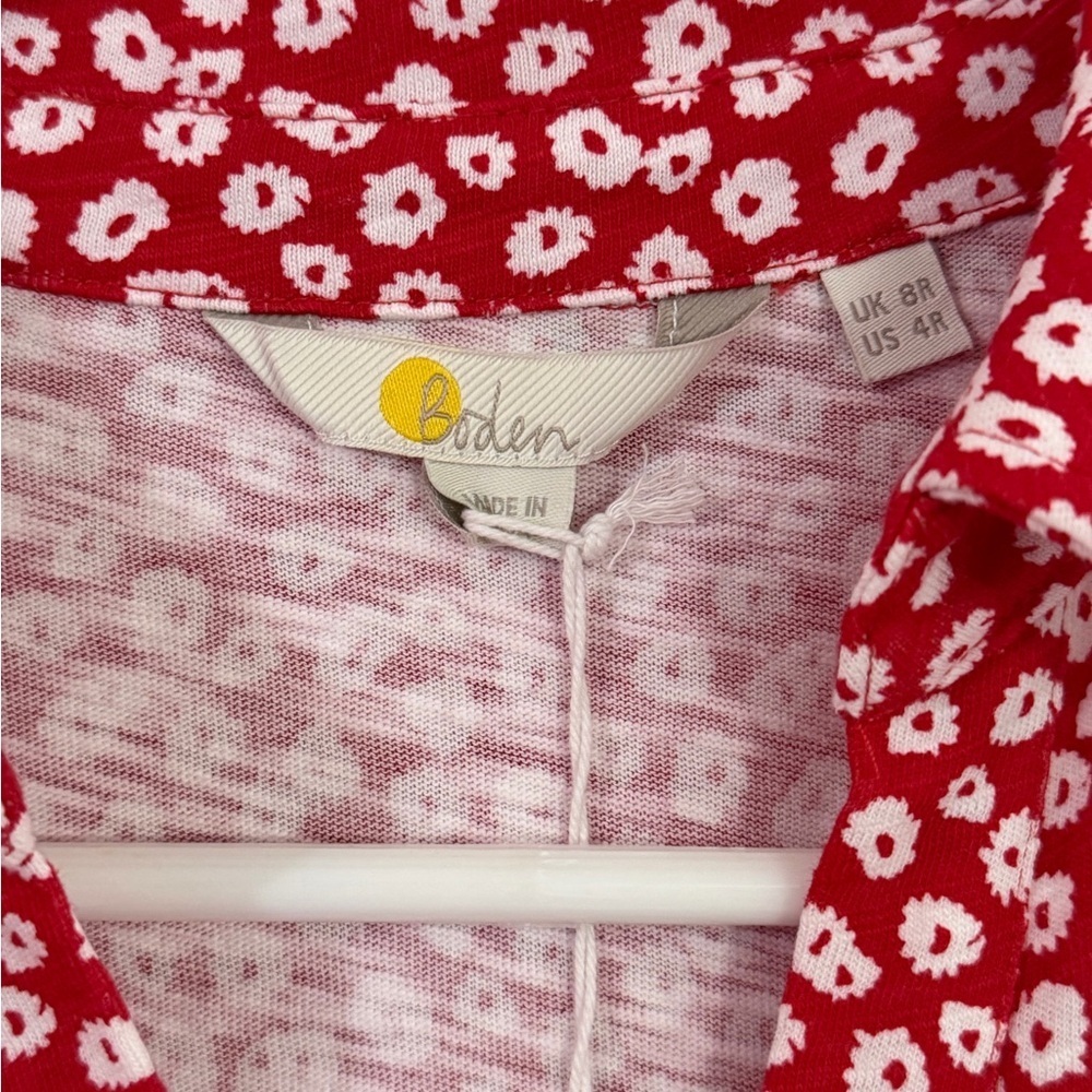NWT Boden Button Jersey Mini Tea Dress Women’s 4 Short Sleeve Red Floral Boho - Picture 6 of 11